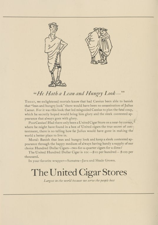 Advertisement for The United Cigar Stores.