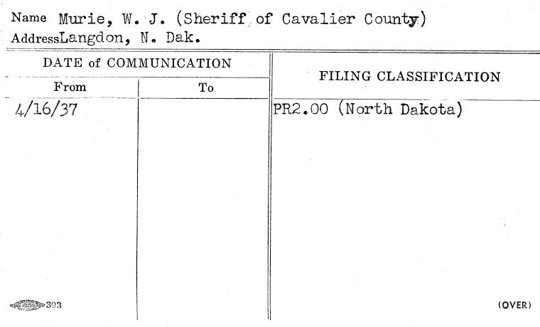 Murie, W.J. (Sheriff of Cavalier County)
