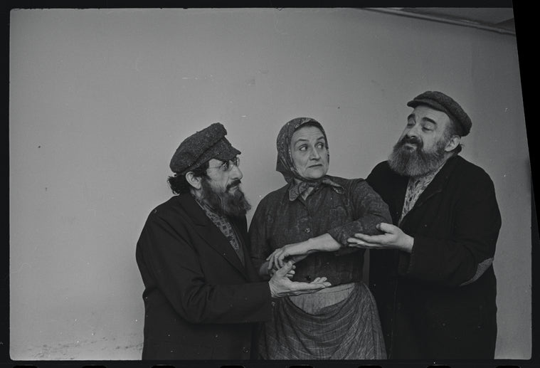 Jan Peerce, Mimi Randolph and Paul Lipson in publicity for the stage production Fiddler on the Roof
