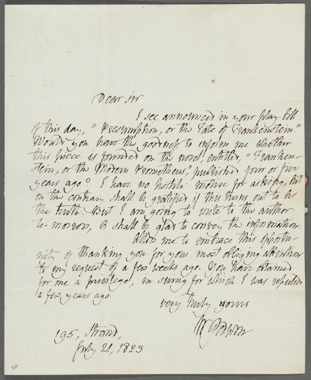 Letter from William Godwin (1756–1836) to George Bartley (ca. 1782–1858)