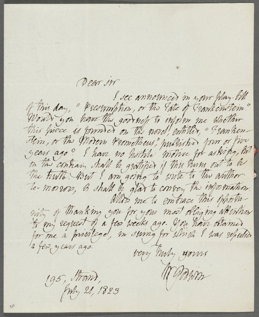 Letter from William Godwin (1756–1836) to George Bartley (ca. 1782–1858)