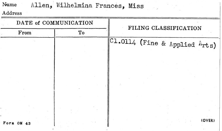 Allen, Wilhelmina Frances, Miss