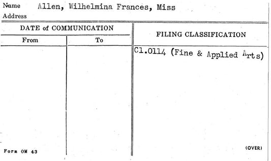 Allen, Wilhelmina Frances, Miss