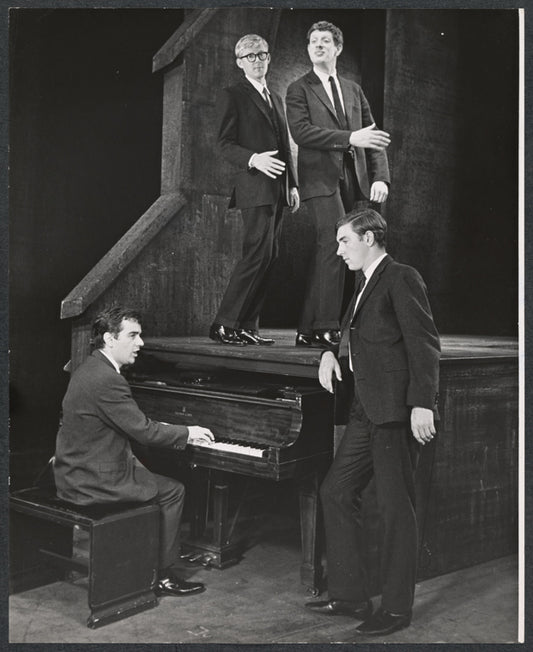 Dudley Moore, Alan Bennett, Jonathan Miller, and Peter Cook in the stage revue Beyond the Fringe