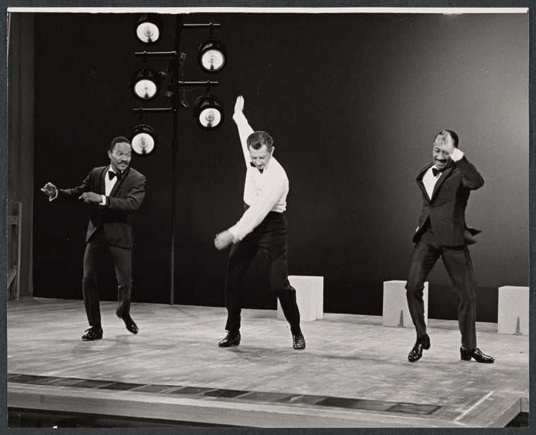 Harold Nicholas, Donald O'Connor and Fayard Nicholas [right] in the television production The Bell Telephone Hour