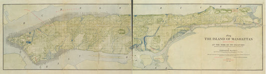 1609. The island of Manhattan (Mannahtin) at the time of its discovery showing its elevations, water-courses, marshes, and shore line.
