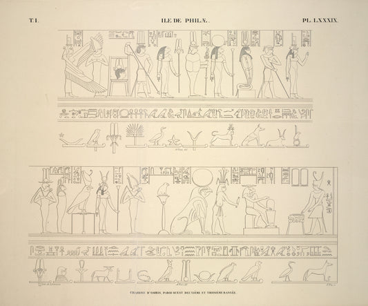 Île de Philae. Chambre d'Osiris, paroi ouest deuxième et troisième rangée.
