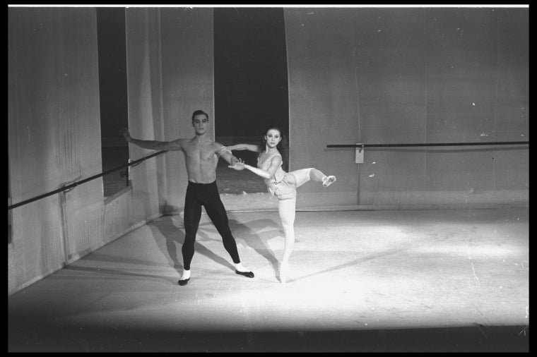 New York City Ballet production of "Afternoon of a Faun" with Allegra Kent and Jacques d'Amboise, choreography by Jerome Robbins (New York)