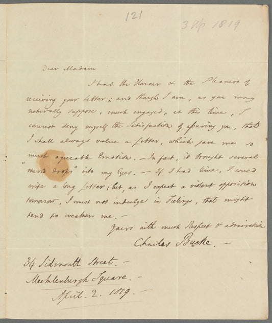 Charles Bucke to Jane Porter, autograph letter signed