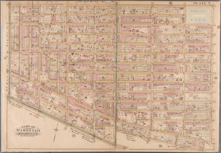 Plate 7: [Bounded by Lafayette Avenue, Marcy Avenue, Greene Avenue, Tompkins Avenue, Fulton Street, Brooklyn Avenue, Herkimer Street, Bedford Avenue, Atlantic Avenue and Washington Avenue.]