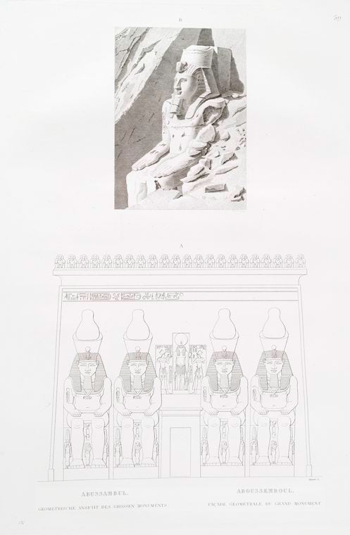 Abussambul. Geometrische  Ansicht des grossen monument. = Aboussemboul. Façade géométrale du grand monument.