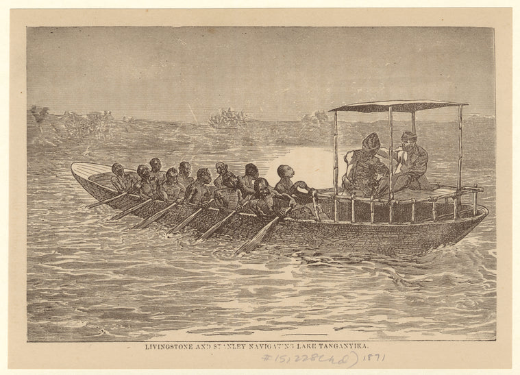 Livingstone and Stanley navigating Lake Tanganyika