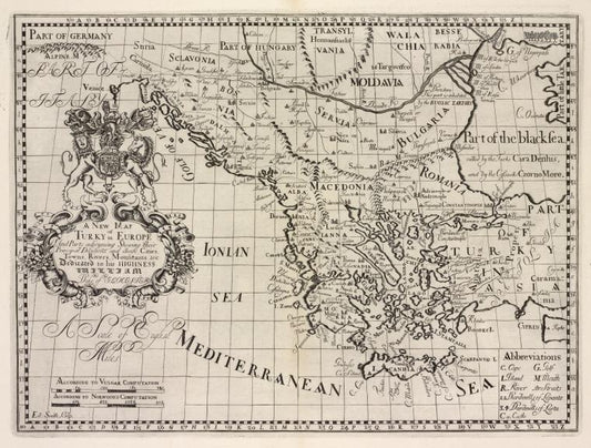 A new map of Turky in Europe and parts adjoyning shewing their principal divisions and chief cities, towns, rivers, mountains &c.