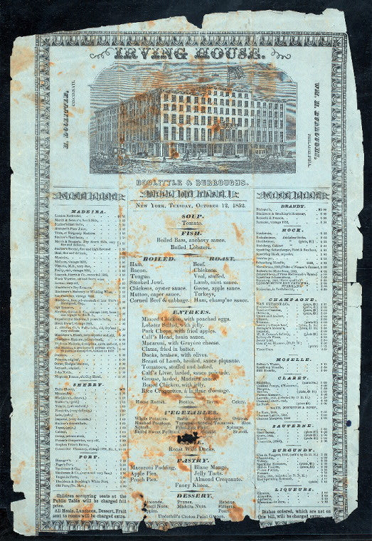 DAILY MENU [held by] IRVING HOUSE [at] "NEW YORK, NY" ([HOTEL?])
