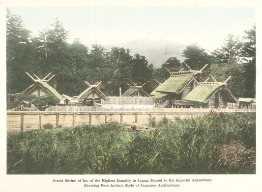 Grand Shrine of Ise, of the Highest Sanctity in Japan, Sacred to the Imperial Ancestress; Showing Pure Archaic Style of Japanese Architecture.