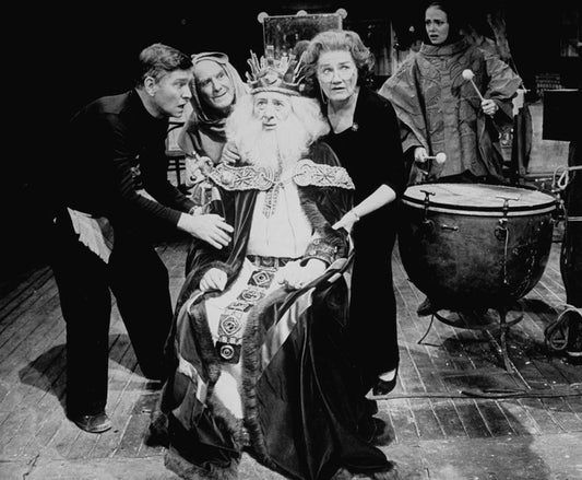 (L-R) Actors Tom Courtenay, unidentified, Paul Rogers, Marge Redmond and Lisabeth Bartlett in a scene from the Broadway production of the play "The Dresser.".