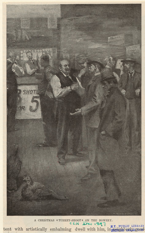 A Christmas "turkey-shoot" on the Bowery