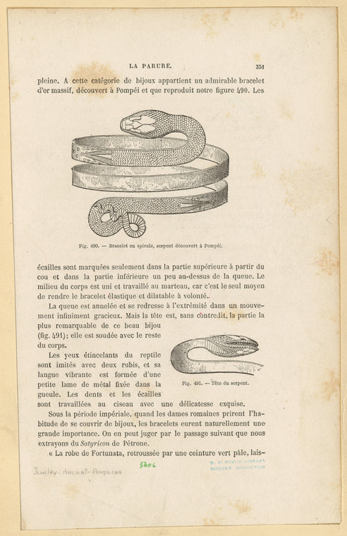 Bracelet en spirale, serpent découvert à Pompéi : Tête du serpent