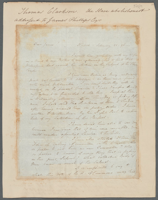 Autographed letter from Thomas Clarkson to James Phillips