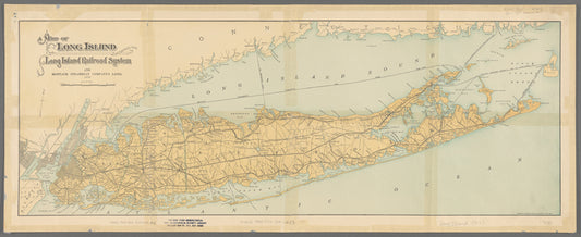 Map of Long Island showing the Long Island Railroad system and Montauk Steamboat Company's lines