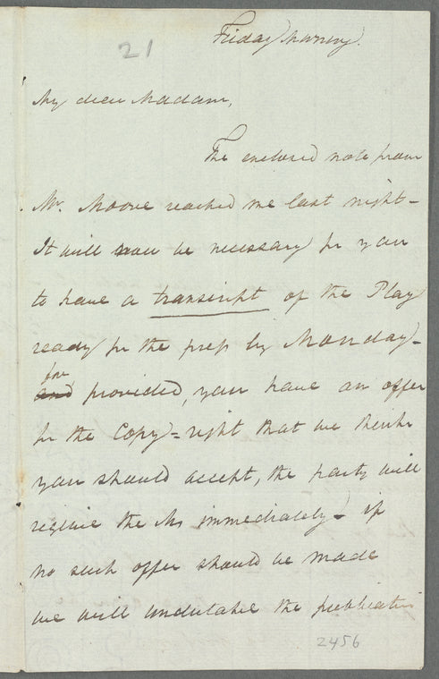 Cosmo Orme to Jane Porter, autograph letter signed