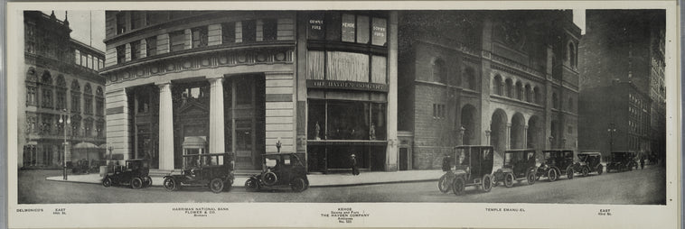 East 43rd St. - Temple Emanu-el - Harriman National Bank - East 44th St. - Delmonico's.