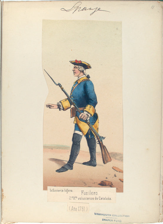 Infanteria ligera. Fusilero, 2.-o R.-to [Regimiento] voluntarios de Cataluña. Año 1761