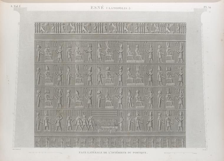 Esné [Isnâ] (Latopolis). Face latérale de l'intérieur du portique.