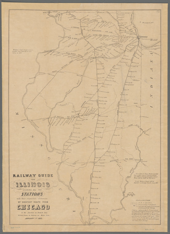 Railway guide for Illinois : shewing all the stations with their respective distances by shortest route from Chicago to the junction on branch line & from Cairo to Galena on main line