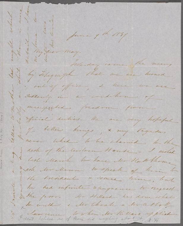 Mann, Mary [Tyler Peabody], ALS to. Jun. 9, 1849. Includes AN from Nathaniel Hawthorne.