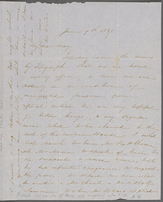 Mann, Mary [Tyler Peabody], ALS to. Jun. 9, 1849. Includes AN from Nathaniel Hawthorne.