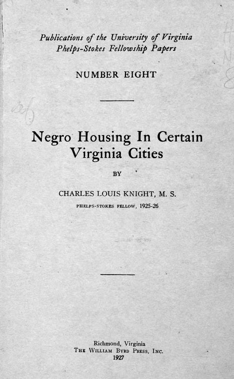Negro housing in certain Virginia cities