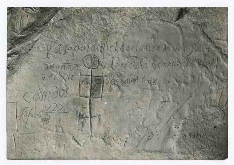 El Morro Rock with Onate's Inscription, 1606 [Detail].