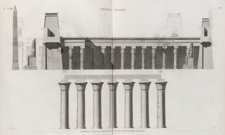 Thèbes. Louqsor [Luxor]. Première et seconde parties de la coupe logitudinale du palais.