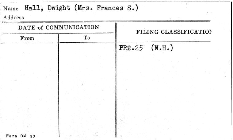 Hall, Dwight (Mrs. Frances S.)