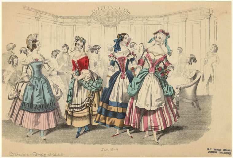 Women in ball dresses at a party