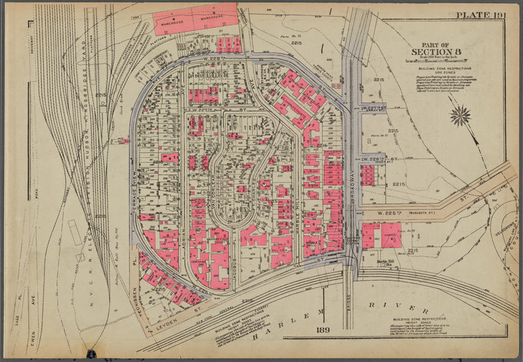 Plate 191, Part of Section 8: [Bounded by W. 228th Street, Broadway, Leyden Street, (Kingsbridge Yard) Teunissen Place and Terrace View Avenue]