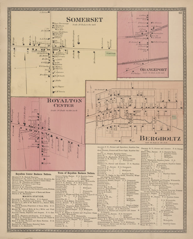 Somerset [Village]; Orangeport [Village]; Royalton Center [Village]; Bergholtz [Village]; Royalton Center Business Notices; Town of Royalton Business Notices