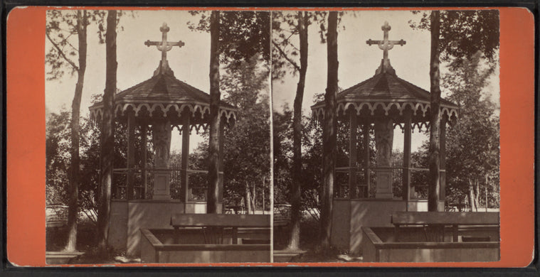 Preaching stand with a marble statue of an angel, Eldridge Park.