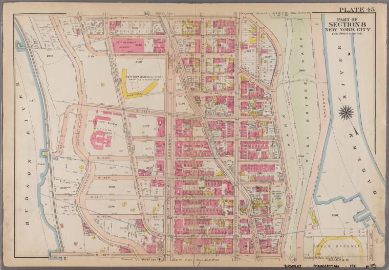 Plate 45: Bounded by W. 170th Street, Edgecombe Avenue (Harlem River, High Bridge Park), W. 158th Street, Hudson River (N.Y.C. and H.R.R.R.).