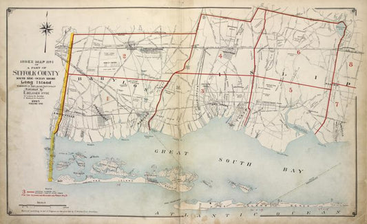 Index Map No.1 of a part of Suffolk County. South Side - Ocean Shore, Long Island. Townships of Babylon and Part of Islip Published by E. Belcher Hyde. 97 Liberty Street, Brooklyn. 5 Beekman Street, Manhattan. 1915. Volume One.