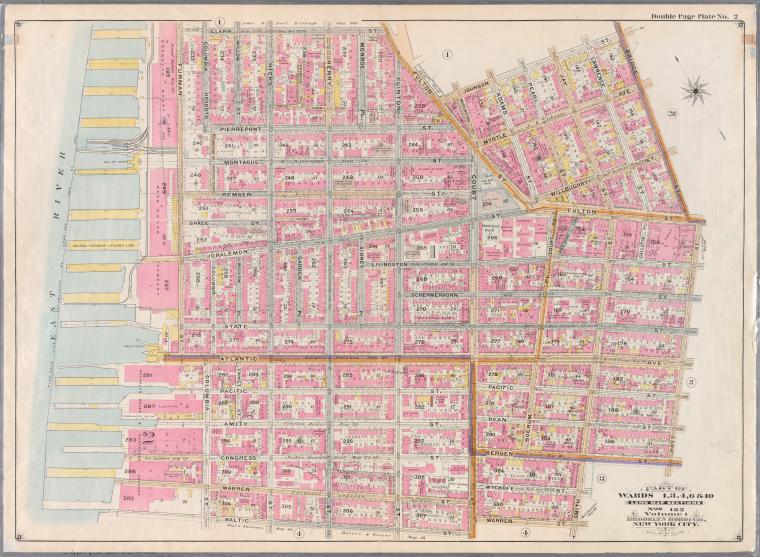 Bounded by Clark St., Fulton St., Johnson St., Bridge St., Hoyt St., Bergen St., Smith St., Warren St., Court St., Baltic St., (East River Piers  Columbia St., Atlantic St. and Furman St