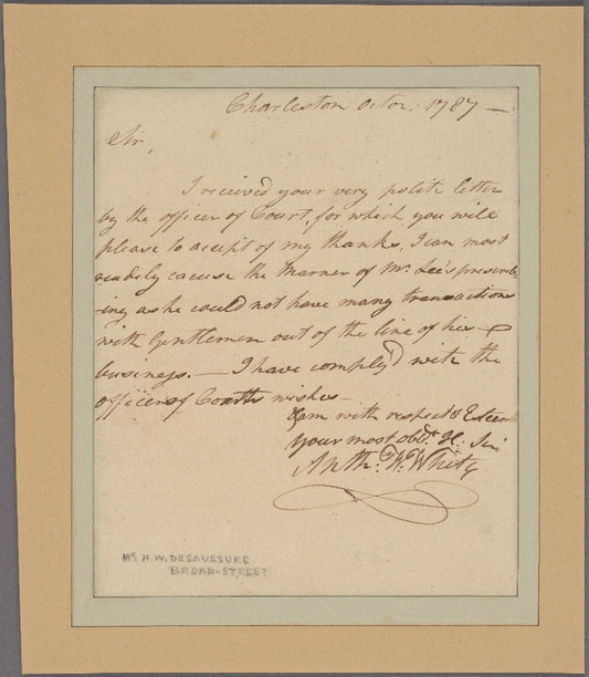 Letter to H. R. Desaussure, Broad Street