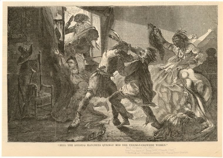 "Fell the shining hatchets quickly 'mid the thickly-crowded women"