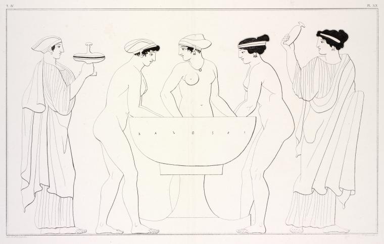 The Three Graces bathing assisted by the Hours