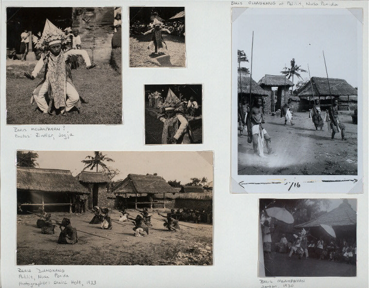 Baris melampahan, Jogja (top left); Baris jangkang at Pelilit, Nusa Penida (top right and bottom left); Baris melampahan, Jansan (bottom right)