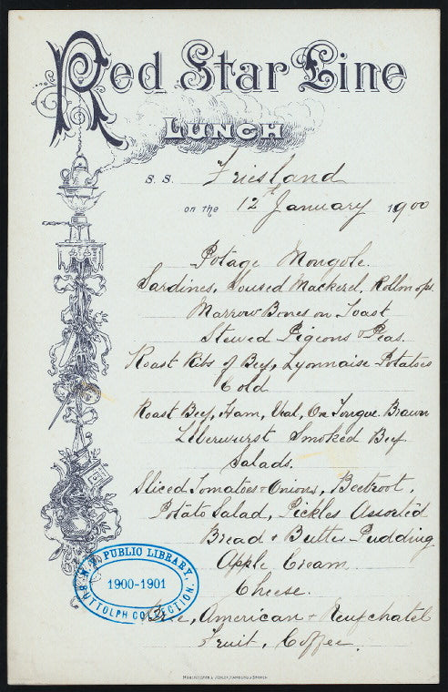 LUNCH [held by] RED STAR LINE [at] EN ROUTE ABOARD S.S. FRIESLAND (SS;)
