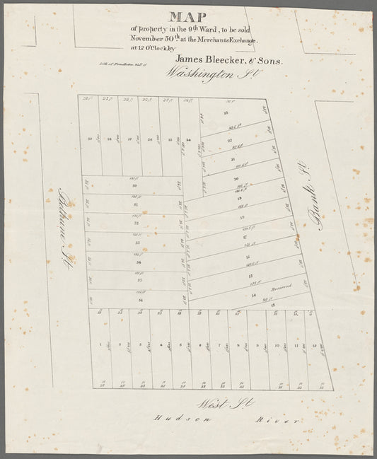 Map of property in the 9th ward, to be sold November 30th at the Merchants Exchange, at 12 o'clock, by James Bleecker & Sons