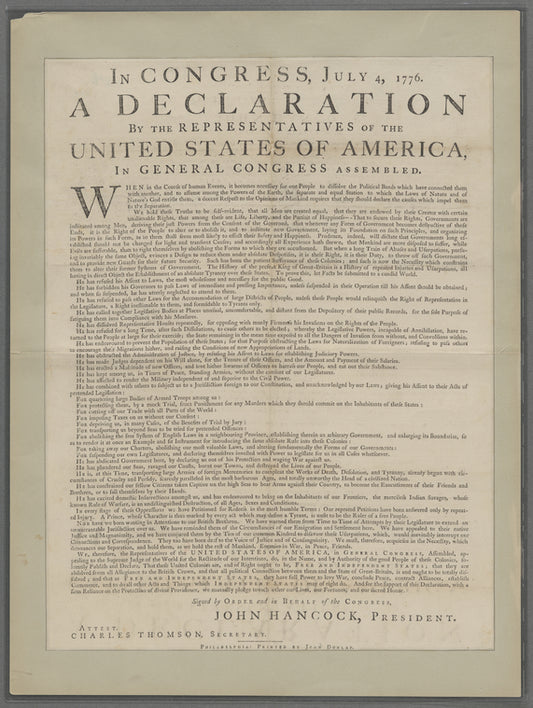 In Congress, July 4, 1776. : A declaration by the representatives of the United States of America, in general congress assembled