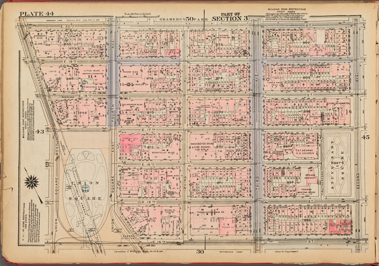 Plate 44, Part of Section 3: [Bounded by (Gramercy Park) E. 20th Street, Second Avenue, E. 14th Street, Union Square West and Broadway]